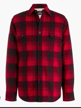 J. Crew Red and Black Plaid Sherpa-Lined Shirt Jacket